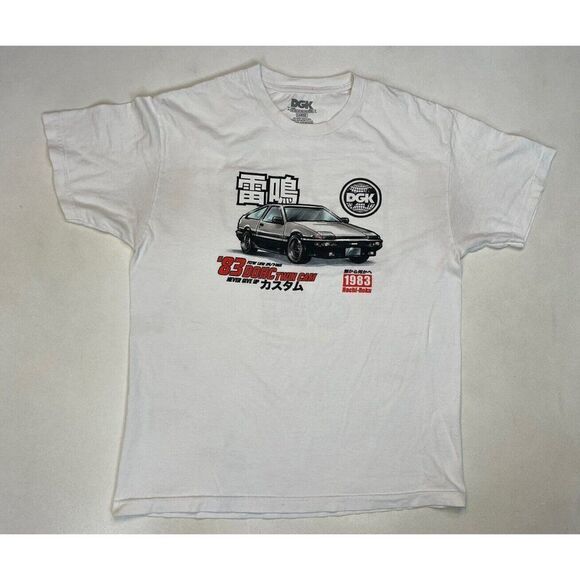 DGK Never Give Up Race Squad Car Graphic T-shirt Men Large White Short Sleeve - Picture 1 of 8